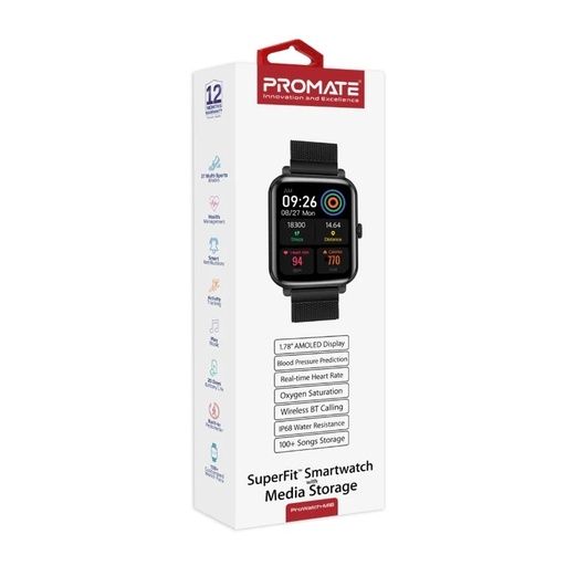  Promate SuperFit™ Smartwatch with Media Storage