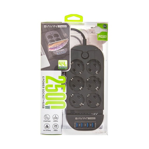 Bavin 4 USB Port Hub 6 Power Socket