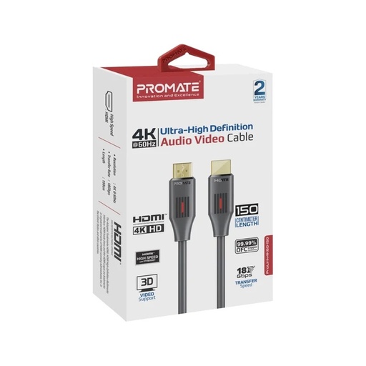 Promate Ultra-High Definition 4K@60Hz HDMI Audio Video Cable - ProLink4K60-150